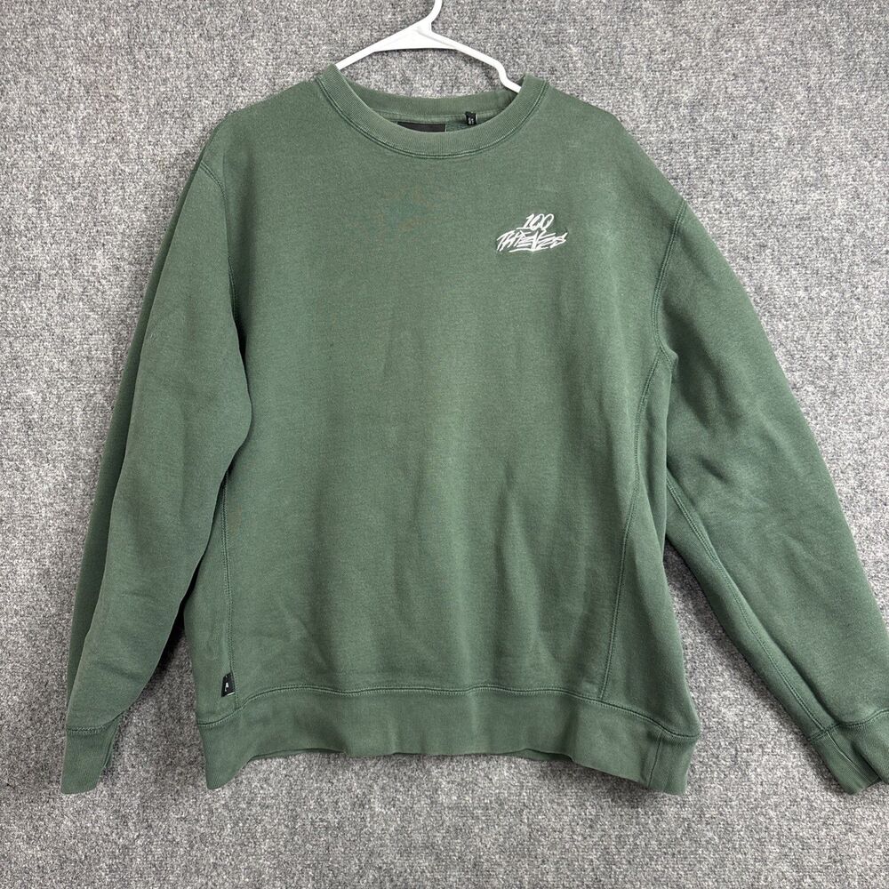 100 Thieves Green Logo Crewneck Sweatshirt Mens L Streetwear Grunge Heavy